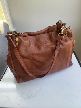 American Leather Co Brandy aged patina Brown Lenox Triple Entry Leather Satchel